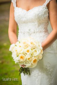 wedding bouquet, white roses, cream roses, wedding details