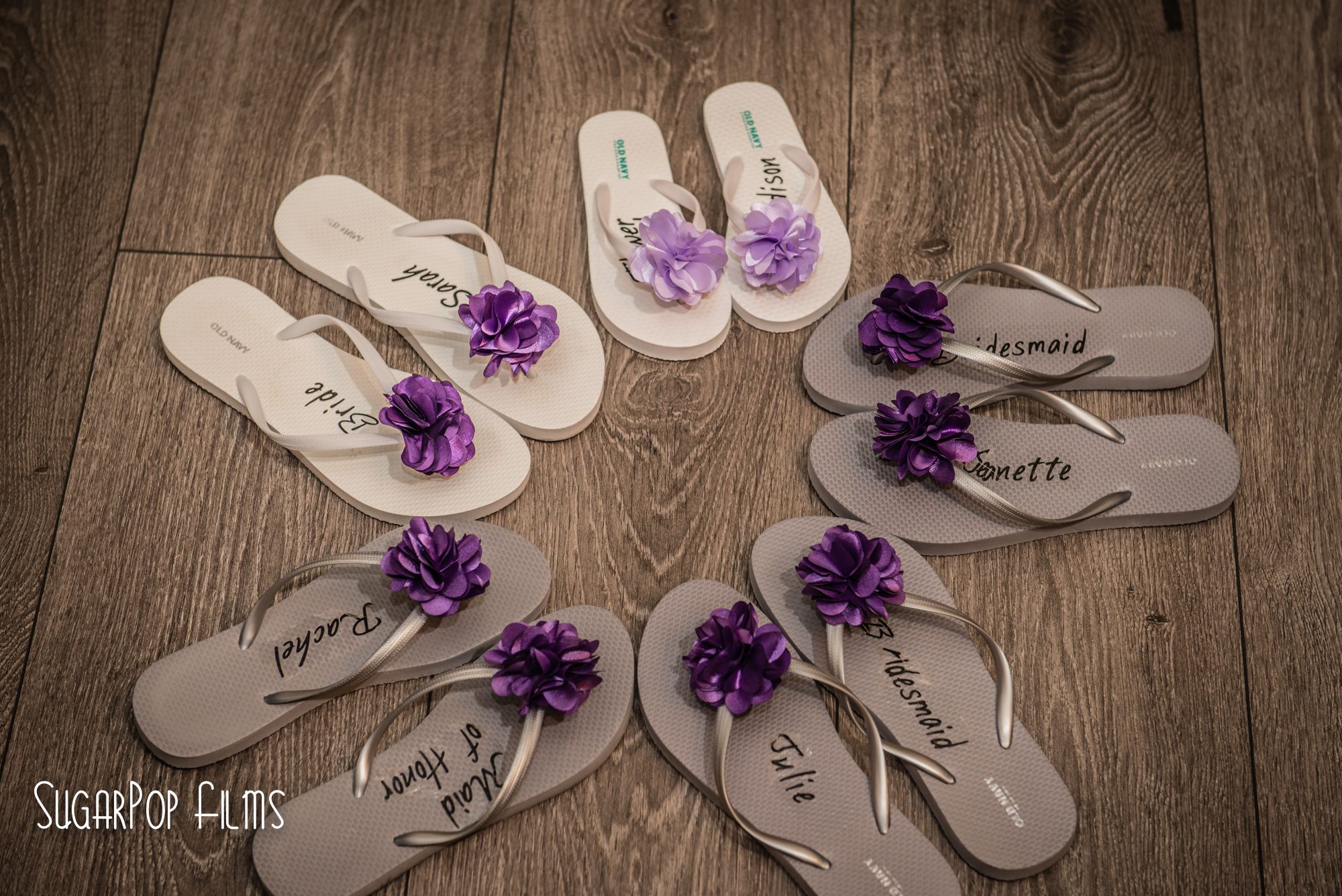 bridesmaid name flip flop shoes, bridesmaid fun gift ideas