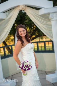 orlando wedding dress, purple bouquet