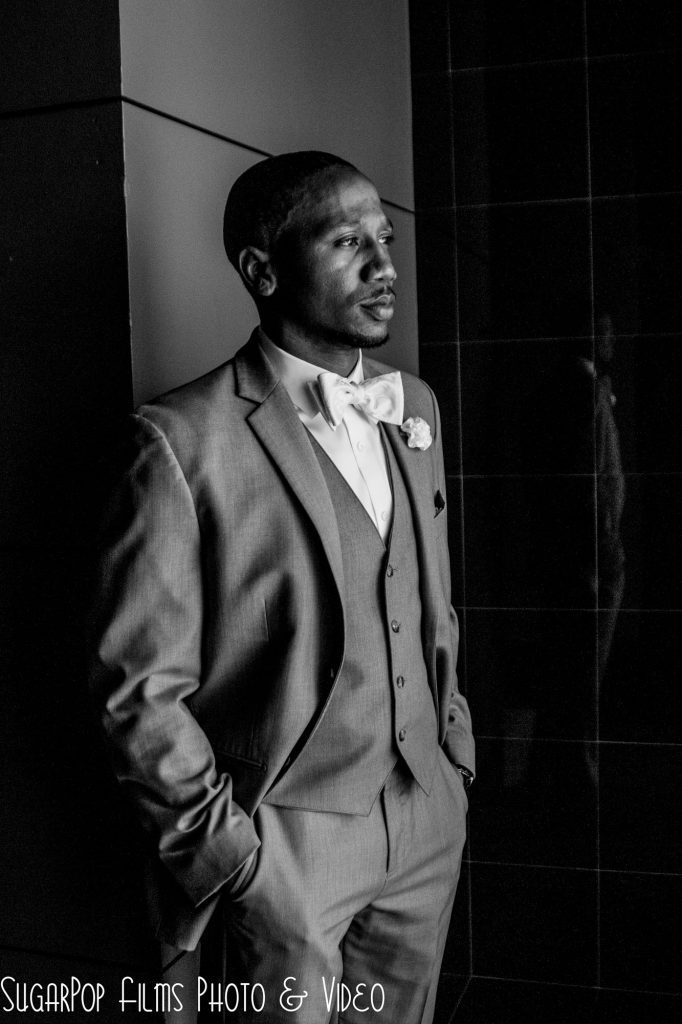 groom portrait black white drama