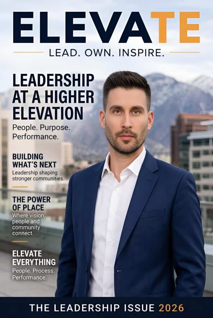 AI magazine cover titled Elevate featuring a conference attendee as the leadership issue headline